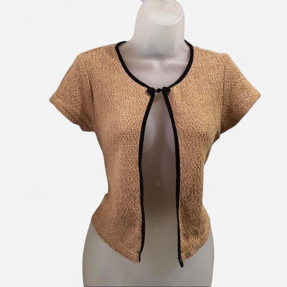 Vintage crop cardigan bolero bow frog closure short sleeve preppy coquette shrug